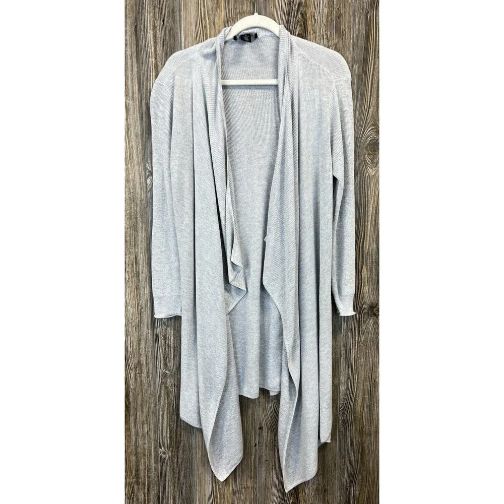 White House Black Market Heather Gray Open Front Shimmer Cardigan Sweater Size M